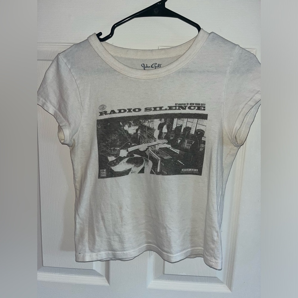White Short Sleeved Musical Writing Shirt